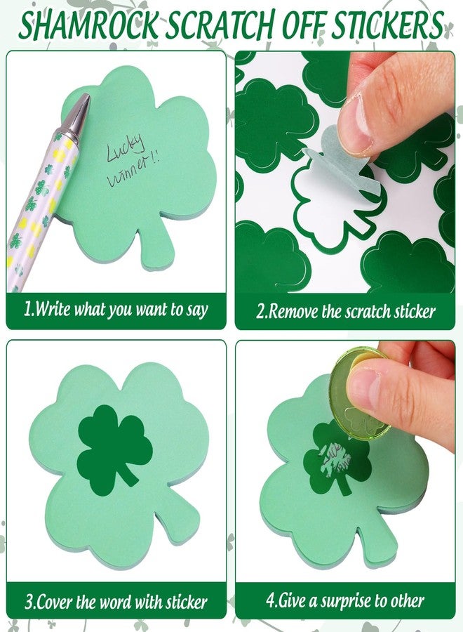 Whaline 100 Pcs St. Patrick's Day Shamrock Scratch Off Sticker Labels Green Irish Clover Scratch Off Game Card Decals for Holiday DIY Crafts Raffle Party Supplies - Image 3